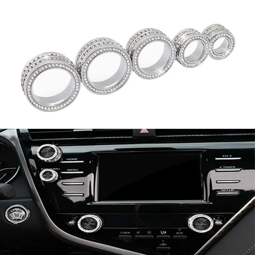 5PCS Bling Center Console Knobs AC Air Conditioning Button+Audio+Function+Rear Mirror Knob Switch Cover Trim for 2018