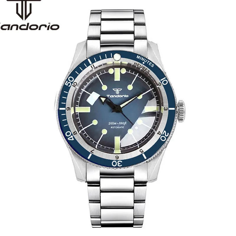 

Tandorio Mechanical Steel 40mm Diver Men Automatic Watch Domed Sapphire Crystal Luminous 20BAR Wristwatch 120 Clicks NH35 PT5000