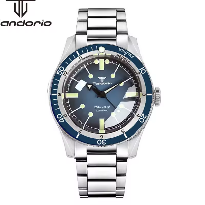 Tandorio Mechanical Steel 40mm Diver Men Automatic Watch Domed Sapphire Crystal Luminous 20BAR Wristwatch 120 Clicks NH35 PT5000