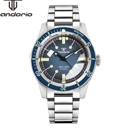 Tandorio Mechanical Steel 40mm Diver Men Automatic Watch Domed Sapphire Crystal Luminous 20BAR Wristwatch 120 Clicks NH35 PT5000