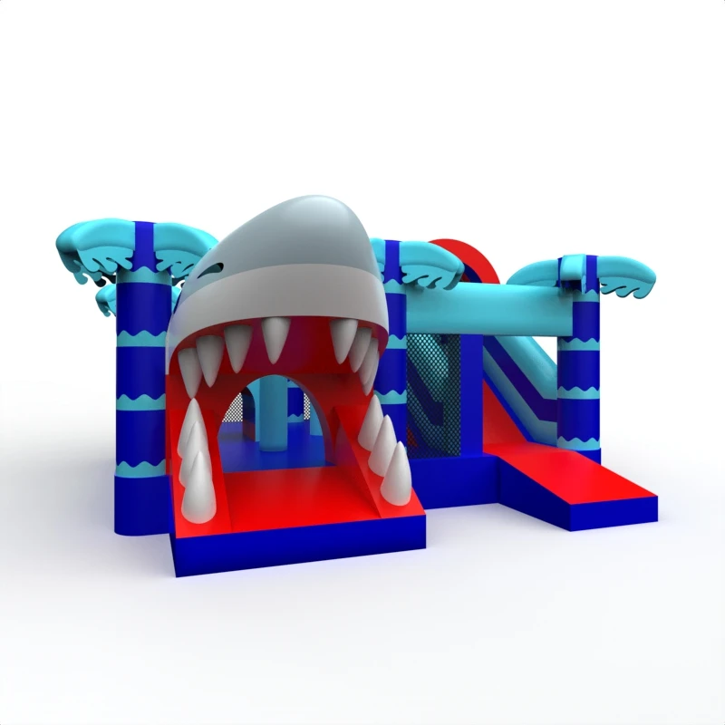 Commercial Shark Inflatable Castle Jungle Adventure Water Trampoline, 0.55mm PVC, Children's Outdoor Playground, Factory Direct