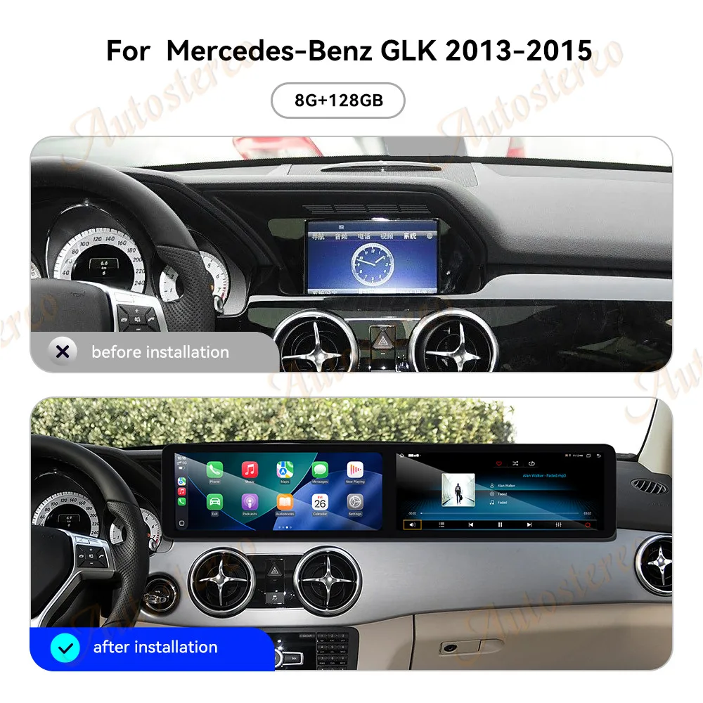 Dual 12.3 inch  Screen Carplay Android 14 Car GPS Navigation For Benz GLK 2013-2015 NBT HeadUnit Multimedia Player Car Radio