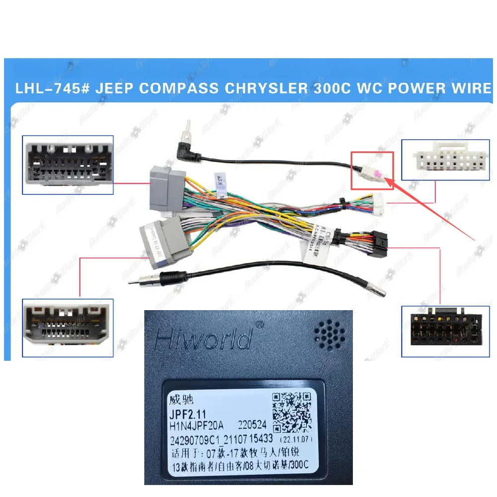 

Car Radio Power Cable Wiring Harness With CANBUS For Jeep Compass Patriot 2007-2010 Chrysler 300C Dodge Caliber Android Unit