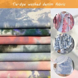 100 * 150 cm Kolor Tie Dye Washed Denim Fabric For Diy Sewing Skirt Jeans Dress Coat Clothes Stretch Tie-dyed Denim Cotton Fabric