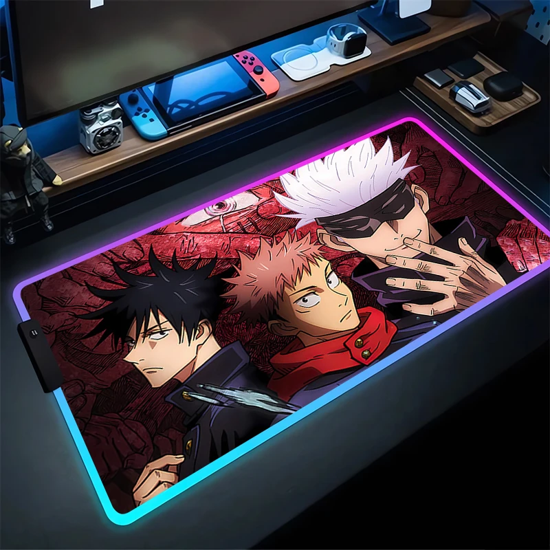 RGB Mouse Pad S-Satoru Gojos Non-Slip Rubber Edge locking mousepads Game play mats notebook computer J-Jujutsu K-Kaisens Decor