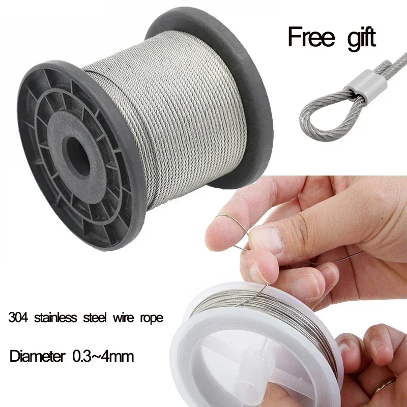 Standard 304 Stainless Steel Waterproof Soft Steel Wire Rope Diameter 0.3~4mm Multipurpose Non Rusting Sturdy Metal Cable Line