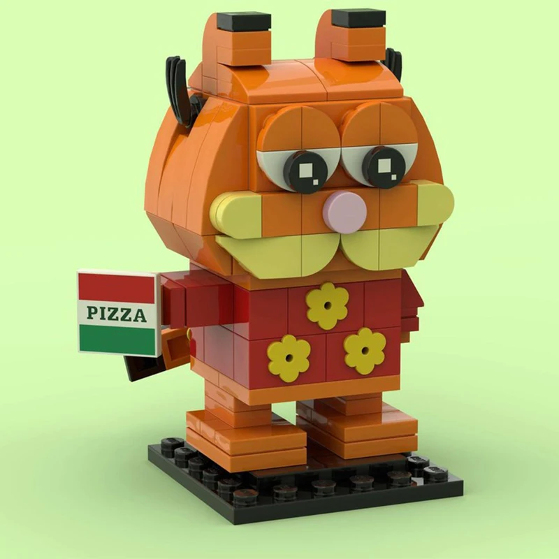 

139 шт. MOC жареный оранжевый кот Pizza Time Edition Brickheadz строительные блоки Рождественский подарок для родителей и детей ручной сборочный проект