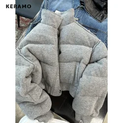 2024 Winter Korean Casual Chic Single Breasted Parkas Slim Fit Jacket For Women Short Outerwear Fashion Warm Thick Solid Coat