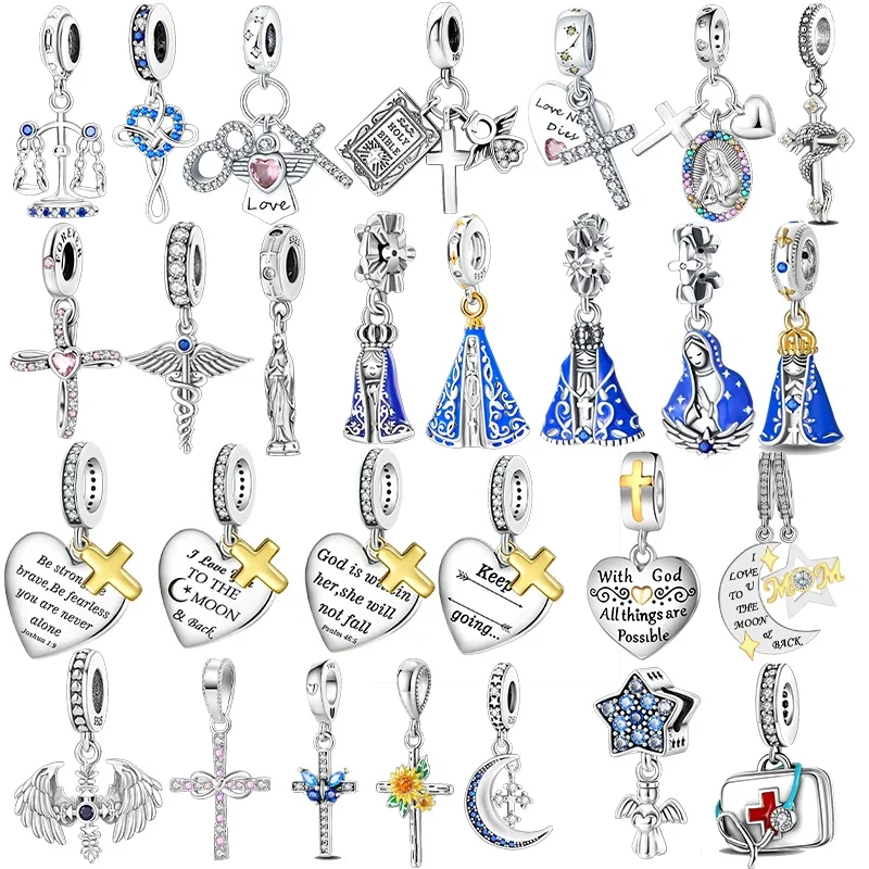 

Wings Sister Cross Pendant Charms Fit Original 925 Pandora Bracelet 925 Sterling Silver Charm Beads Necklace Diy Female Jewelry