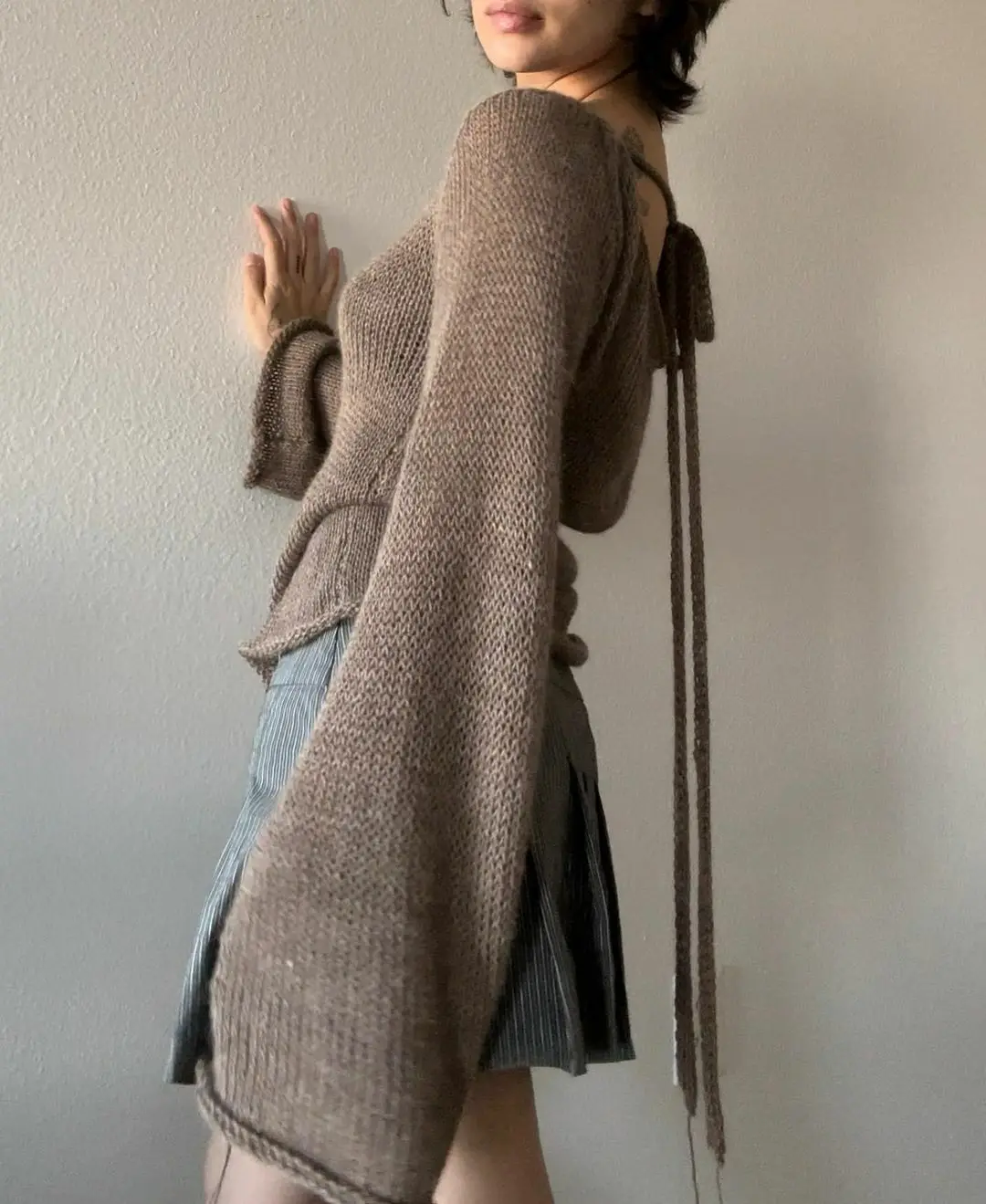Bild 3: Sexy Backless Pullover Weste Frühling Herbst Einfarbig Temperament Lose Hohl Winter Frau Kleidung Langarm Strap Strickwaren