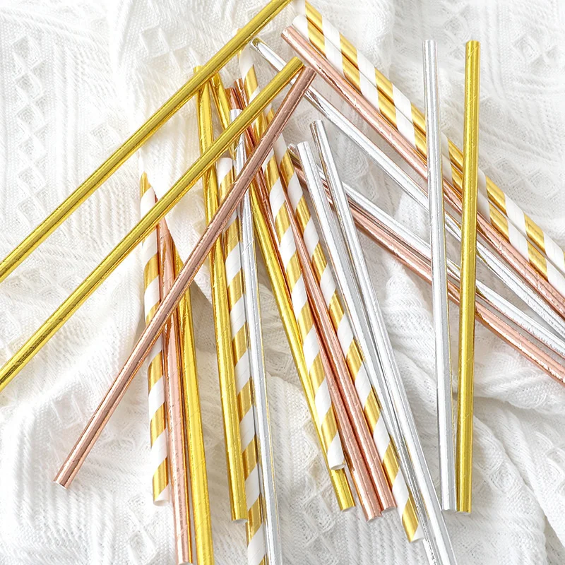 30pcs Paper straw set straws bar straws striped golden party straws milk tea wedding dessert table decoration straws wholesale