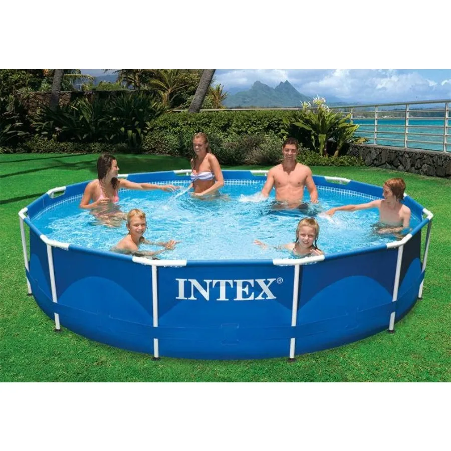Intex 12 pés x 30 pol. estrutura de metal acima do solo redonda família piscina conjunto bomba para quintal lazer durável estrutura de metal constru