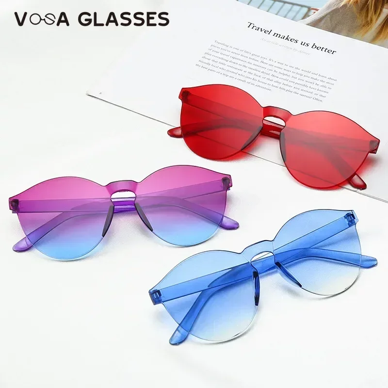 Fashion Frameless Jelly Sunglasses Ladies Cat Ear Transparent Glasses Retro All-in-one Ocean Piece Candy Color Eyewear