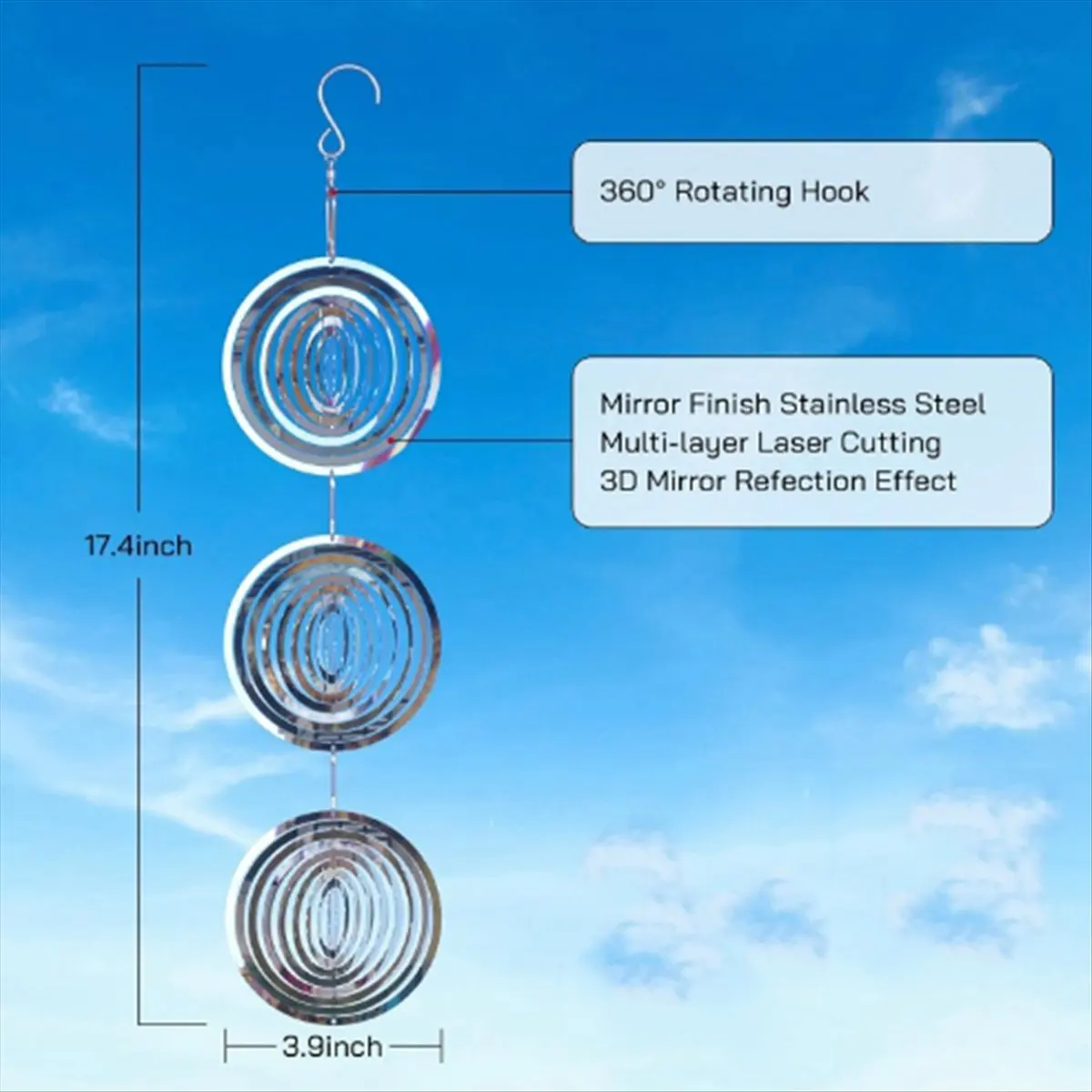 STOCK& Bird Deterrents for Outside, Reflective 3D Stainless Steel Wind Spinners for Your House, Patio, Orchards