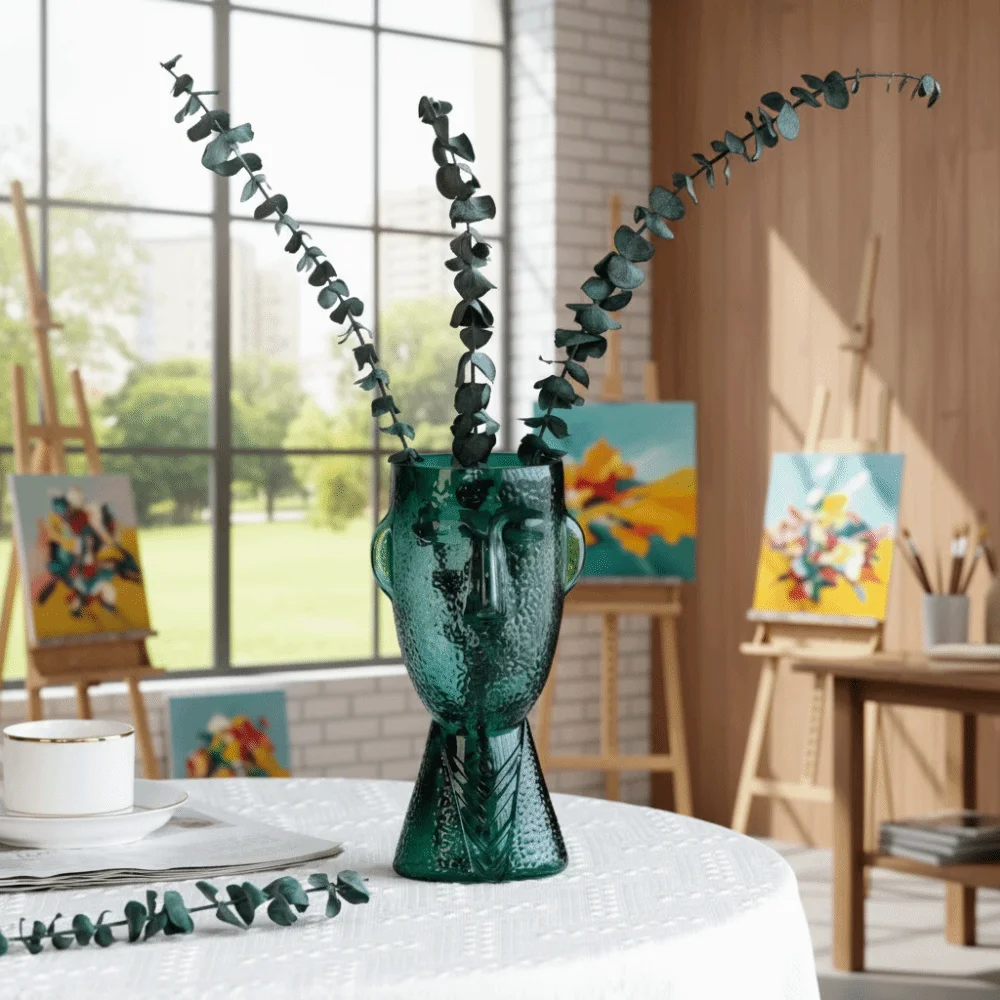 

Современная хрустальная ваза в форме человеческого лица, нестандартной формы, художественная, для гидропоники, стеклянная, забавная, для сухоцветов и зеленых растений