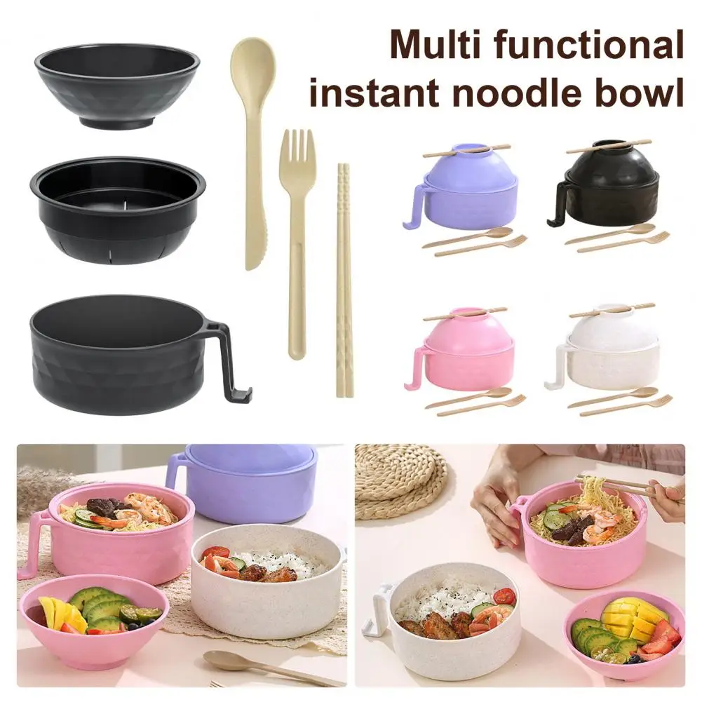 Multi In One Creative Ramen Noodle Cooker Bowl Set Handle Spoon Cooker Dorm BPA-Free Pot Phone Holder Soup Bowl Drain Basket