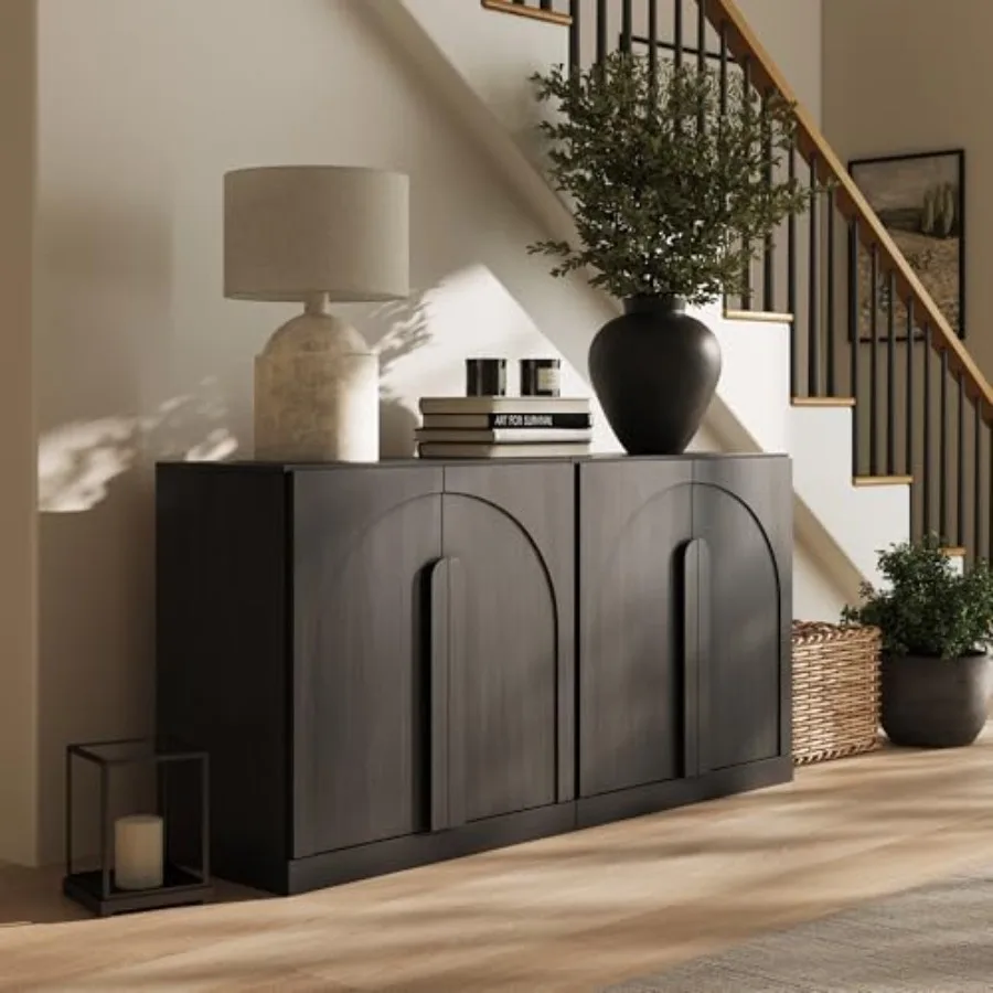 

Комплект из 2-х 2-ярусных арочных книжных полок из дерева, современные витринные стеллажи с хранением и регулируемыми полками, 63-дюймовый книжный шкаф из эбенового дерева