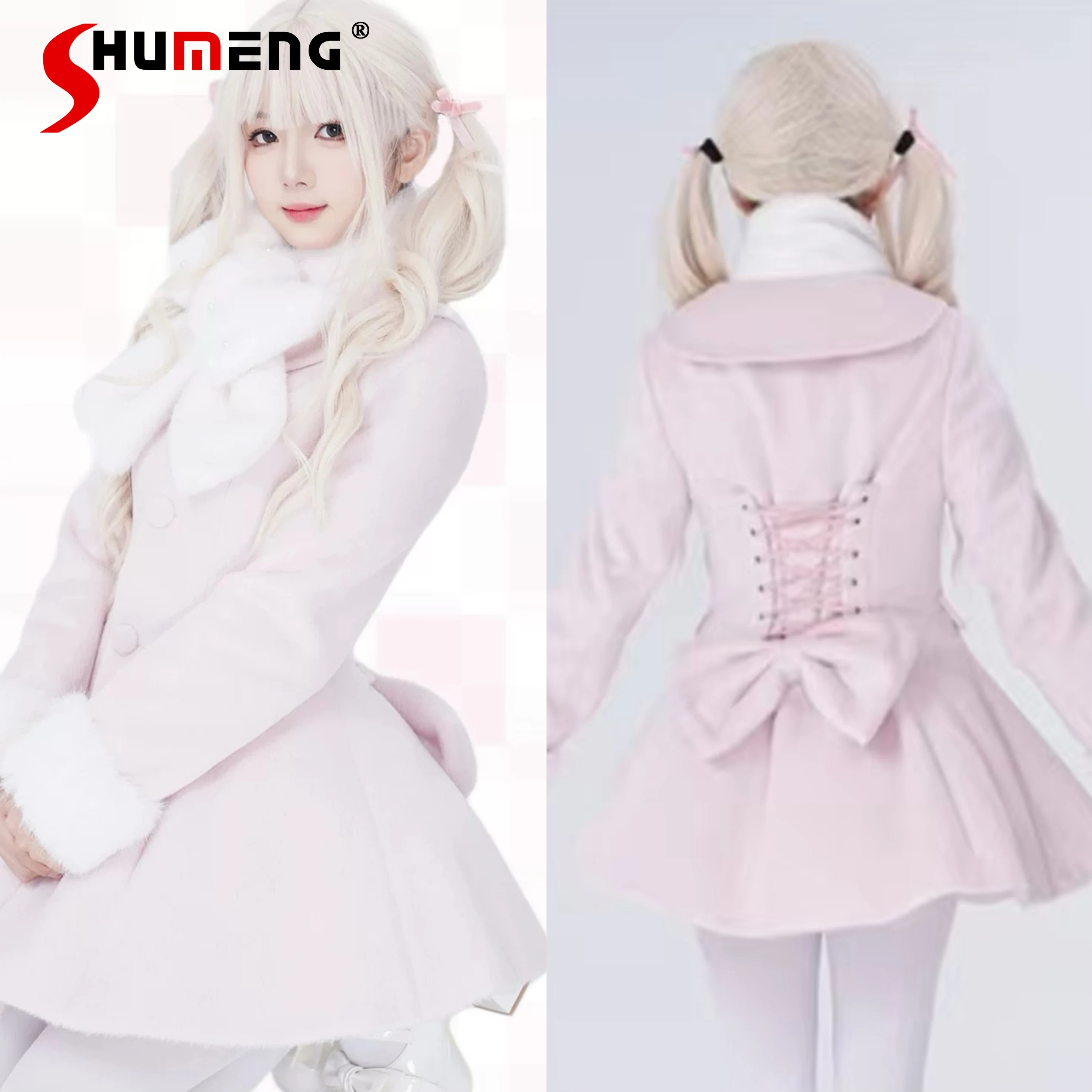 

Sweet Lolita Mid-Length Jackets 2025 Autumn and Winter New Women's Slim Long Sleeve Elegant Princess Girls Overcoat with Scarf
