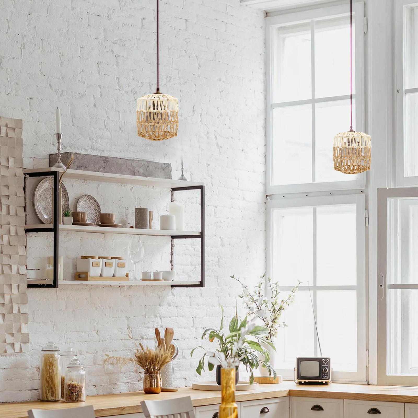 

Rustic Paper Rope Woven Lampshade Pendant Light Cover Bohemian Home Decor Ceiling Lamp Ornament Lamp Shade Indoor Light Cover