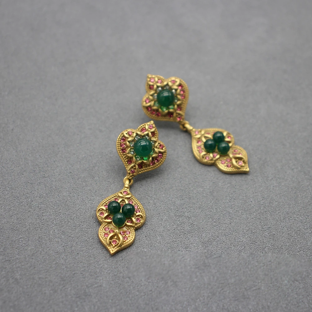 

Green skirt national style earrings fan design DINNER vintage ear accessory for women