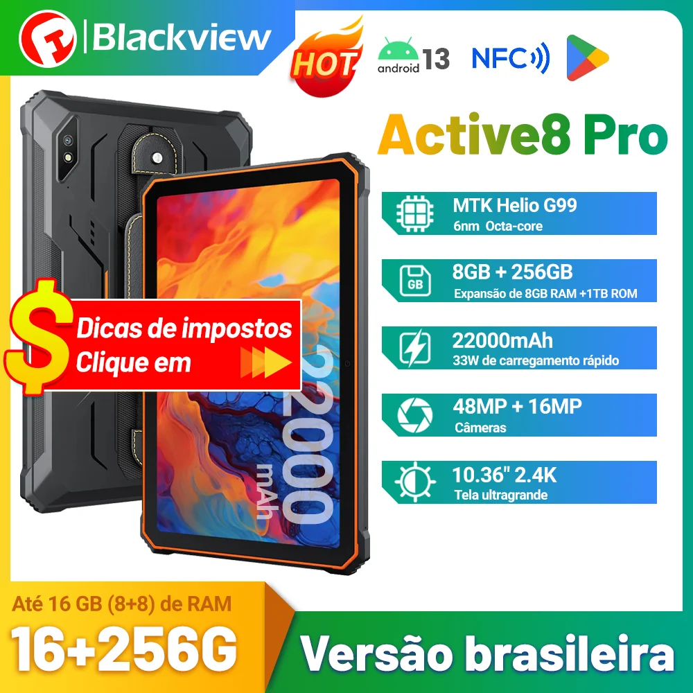 Blackview Active 8 Pro Rugged Tablets ,22000mAh 10.36 inch ,16GB(8GB+8GB Expand) 256GB,Helio G99,33W Fast Charging Tablets