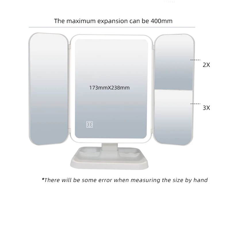 Foldable Makeup Mirror With LED Light 3 Lights Desktop Vanity Mirror 2X/3X Magnifying 360° USB Charging HD Makeup Mirror