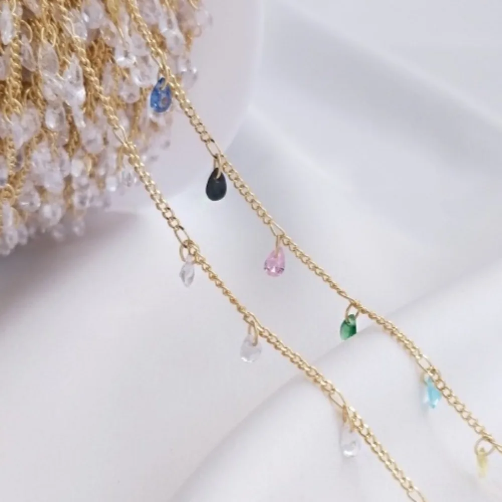 

Korean Handmade Chain 14K Gold Color Hanging Water Drop-shaped Zircon Chain DIY Homemade Bracelet Necklace Jewelry Loose Chain