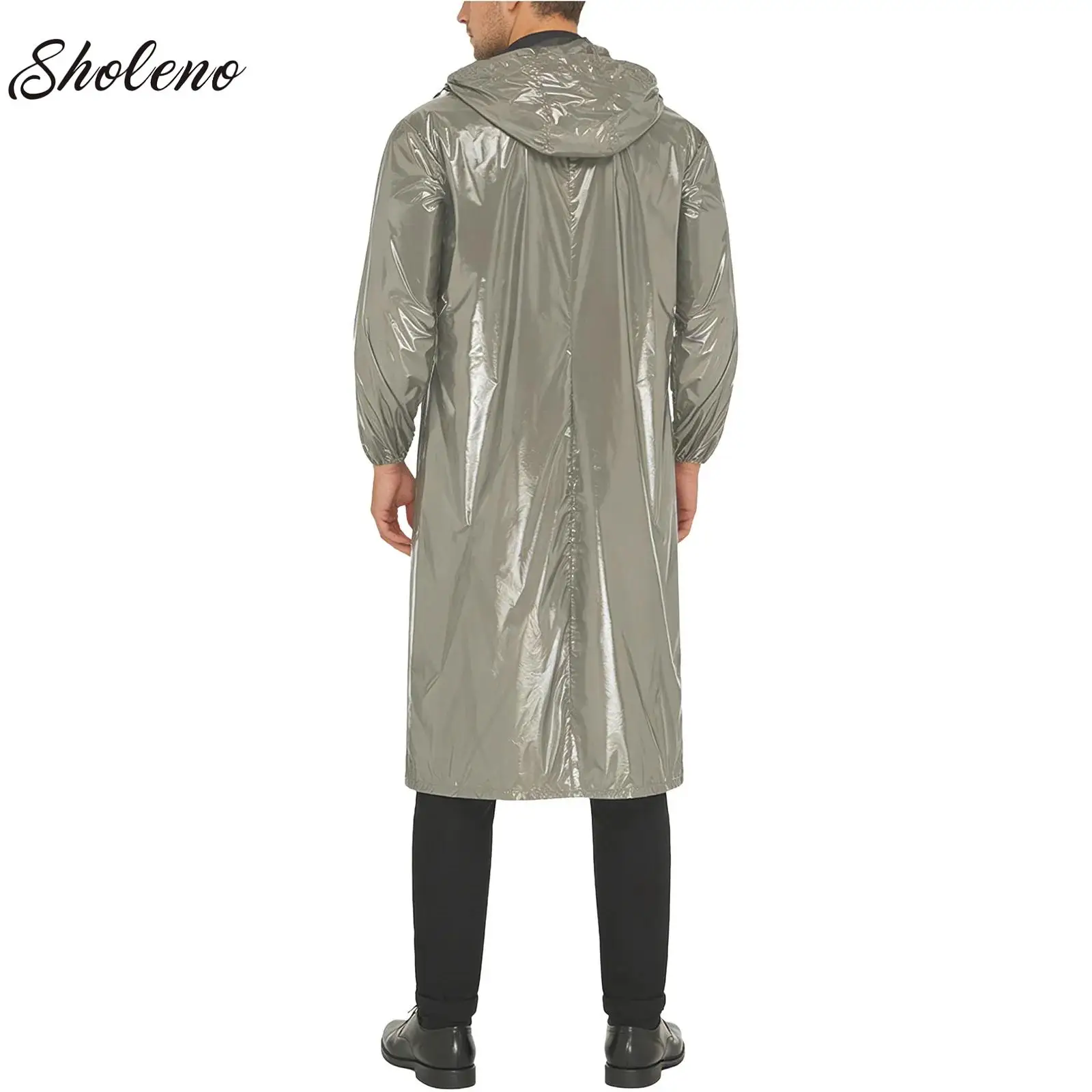 

Mens Women's Raincoat Trench Hooded Coat Long Sleeve Front Zipper Lightweight Waterproof Long Jacket Workwear Camping Poncho