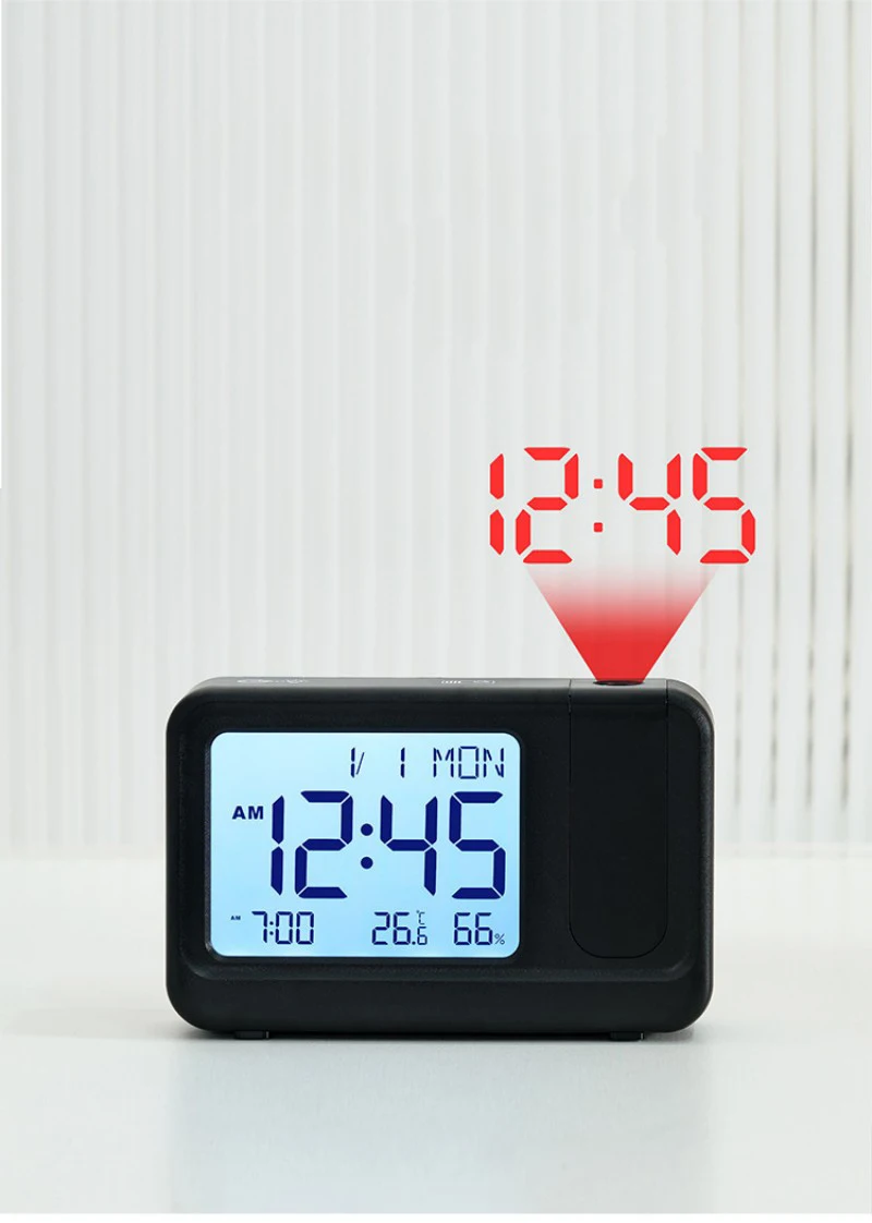 Rotating Projection Clock with Top Touch Button 180° Displaying Date Week Time Alarm And Temperature Moderately