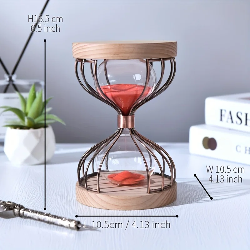 

Elegant 15-Minute Sand Timer – Retro Style with Wooden Base & Metal Frame – Decorative Desk Accessory for Home or Gift