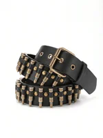 Unisex Bullet Shaped Punk Rock Y2K Style Buckle PU Leather Belt Summer, School - Image 3