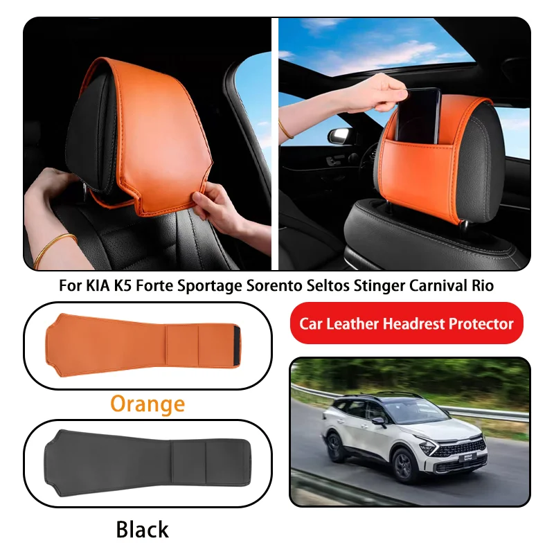 Leather Car Headrest Cover Anti-dirty and Wear-resistant For KIA K5 Forte Sportage Sorento Seltos Stinger Carnival Rio