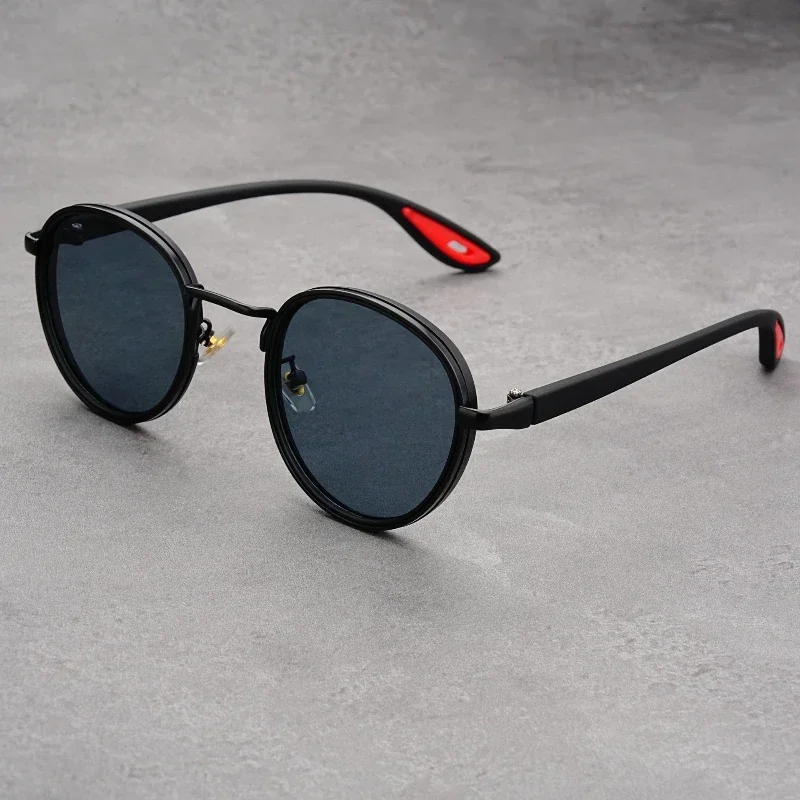 Gold Round Retro Sunglasses, TR Full Frame Hip Hop Glasses, UV Protection for Street Photography, Fashion Statement