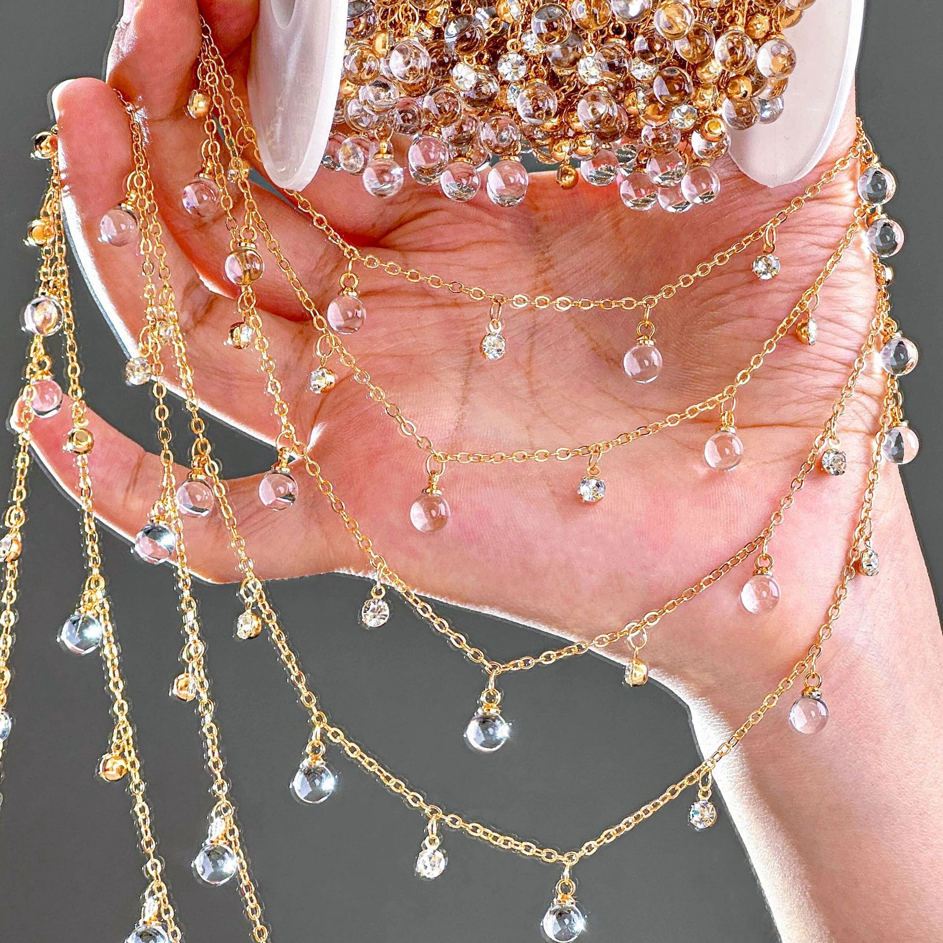 0.5/1/2Meter Round Glass Beads Charm Chains Tassel Chain DIY Necklace Bracelet Fashion Jewelry Clothing Accessories view 3