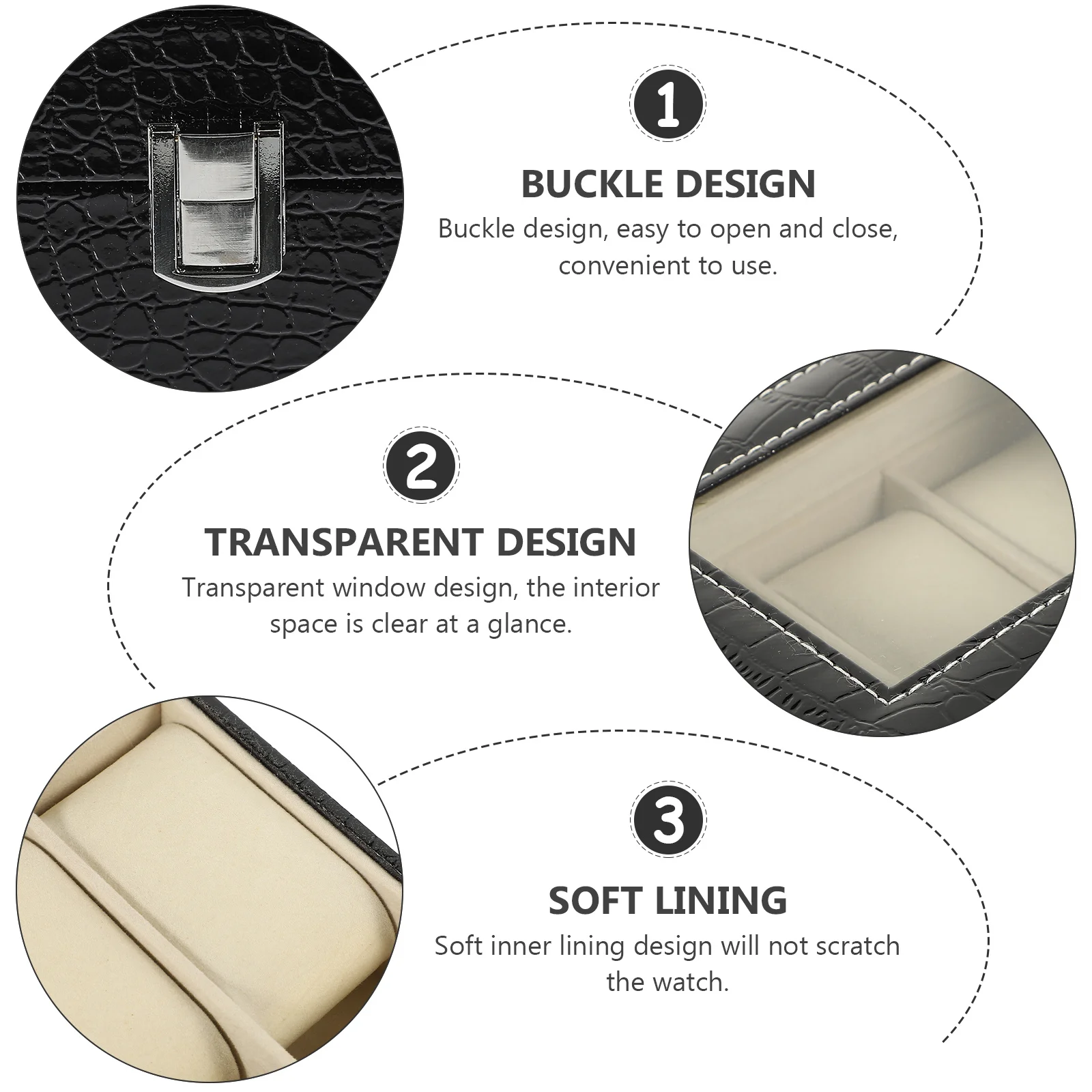 

Black Pattern Watch Box Exquisite Wrist Watch Display Case Wear Resistant Storage Organizer for Home