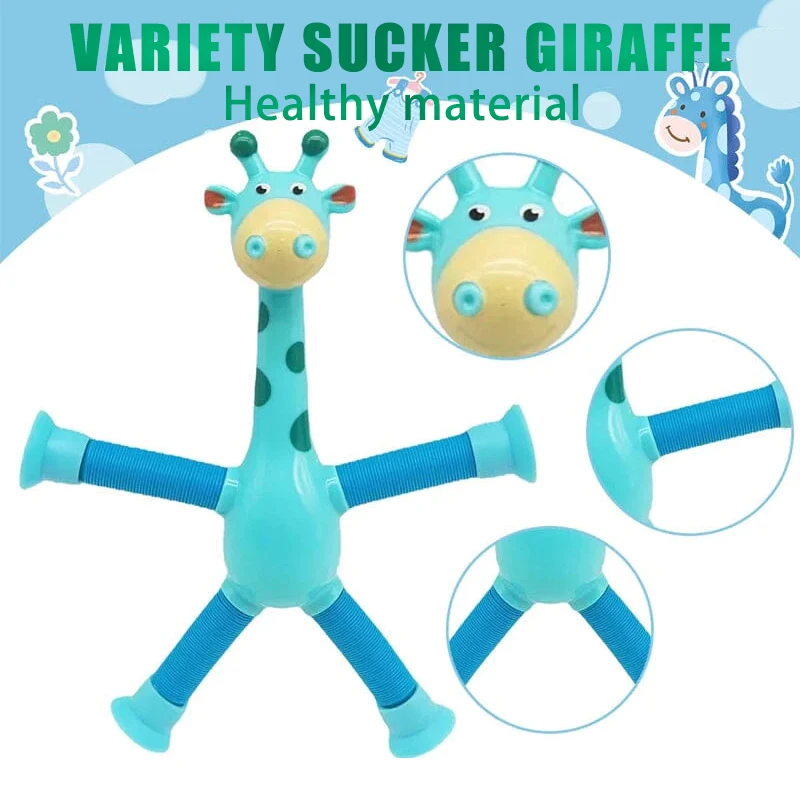 Kinder Saugnapf Spielzeug Pop Röhren Stress abbau Teleskop Giraffe Stress lindern sensorischen Balg Spielzeug Anti-Stress-Squeeze-Spielzeug