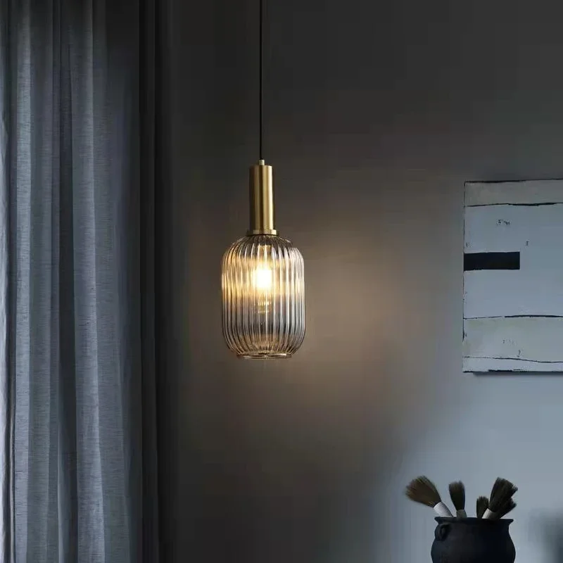 Lâmpada pingente de vidro com cabo ajustável, Single Head Chandelier, Moda Minimalista Moderna, Bedside Bedroom