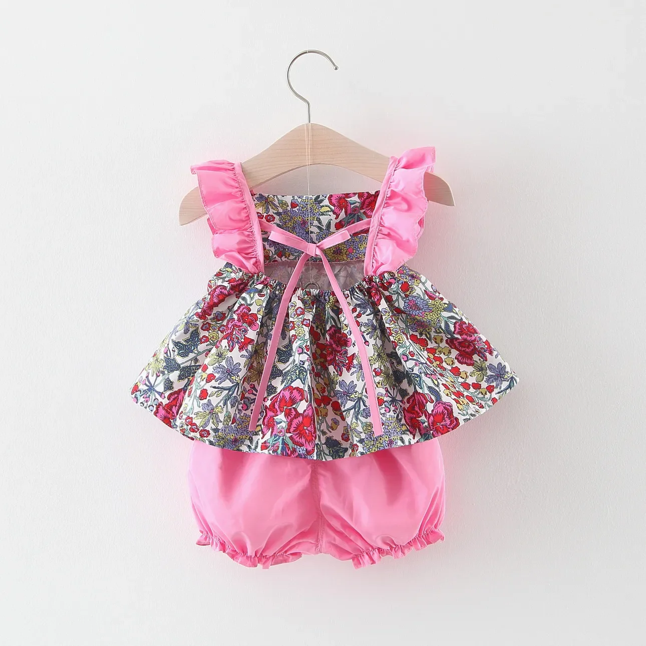 Girls Summer New Set Sleeveless Strap Fragmented Flower Top+PP Pants Two Piece Set Suitable for 0-3 Year Old Babies