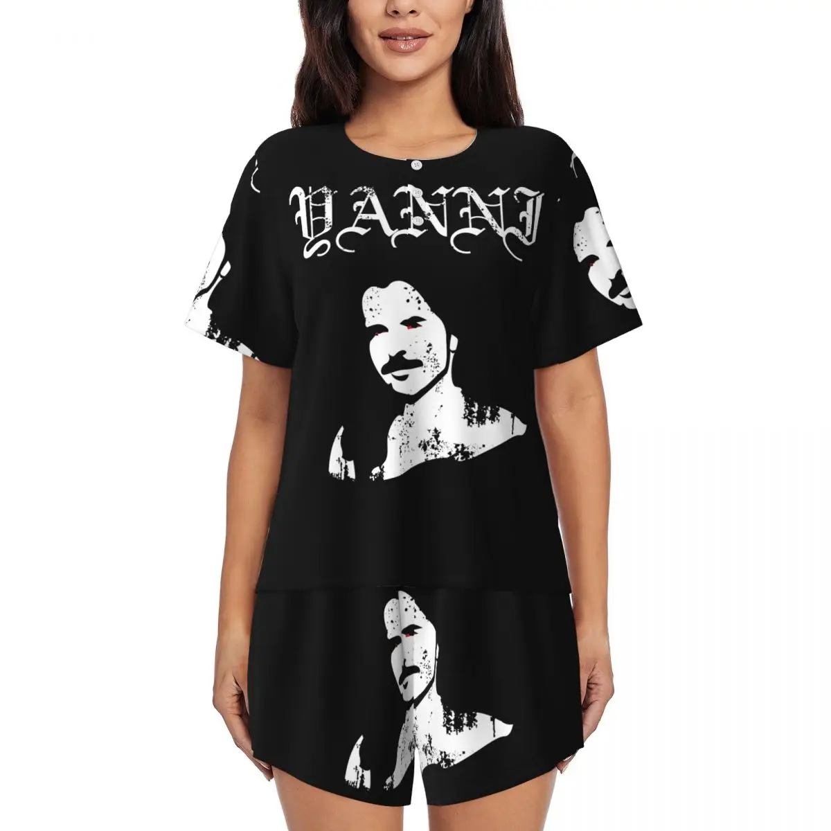 

Черные металлические ночные рубашки Yanni с круглым вырезом и короткими рукавами для сна, женские мягкие пижамные комплекты с короткими штанами