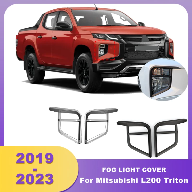 Chrome Front Bumper Fog Light Covers Lamp Cover Frame For Mitsubishi L200 Triton Ram MR 2019 2020 2021 2022 2023 Double Cabin