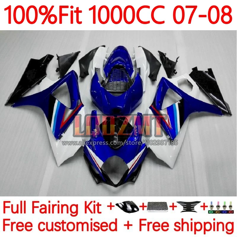 Injection For SUZUKI GSXR 1000CC 1000 CC Blue white GSX R1000 K7 GSX-R1000 GSXR1000 2007 2008 GSXR-1000 07 08 Fairing 103No.11