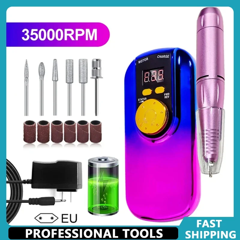 

35000RPM Portable Electric Nail Drill Machine With LCD Display Rechargeable for Acrylic Gel Professional Manicure Tools