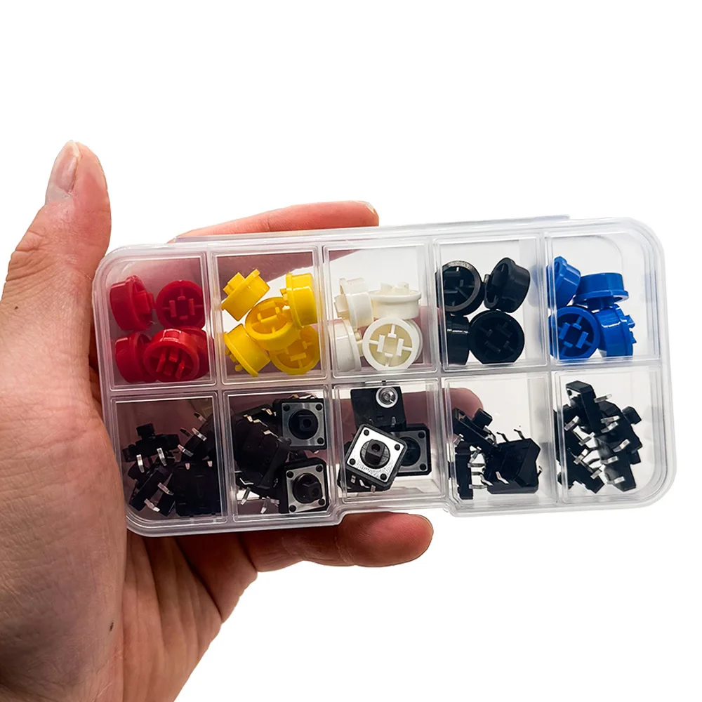 25PCS 12*12*7.3MM Tactile Push Button Switch Momentary Micro Switch with Circular Caps Kit 5 Colors for R3 Board