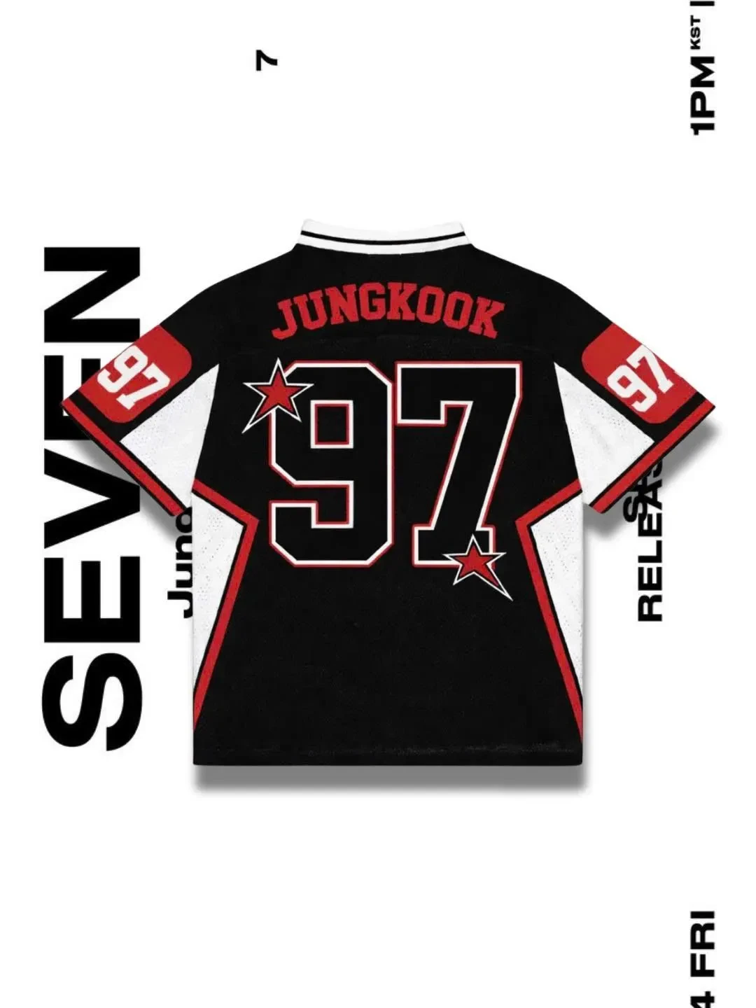 Black Red Star Mesh Jersey JUNGKOOK 97 Seven 07 Lightning Print V Neck Oversized Breathable Kpop Fan Concert Short Sleeve Top view 3