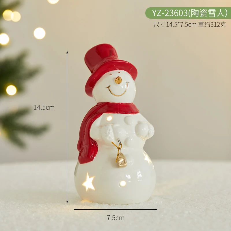 زخرفة سيراميك لرجل الثلج لسطح المكتب لتزيين عيد الميلاد، دعائم ترتيب مشهد نافذة مركز التسوق الصغير على شكل الأيائل