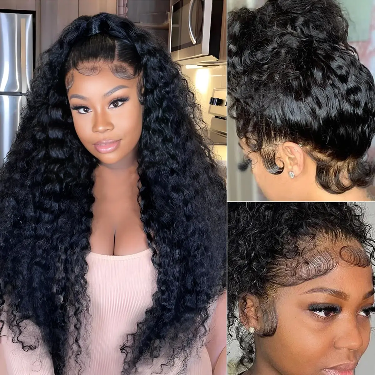 18-38 Inch Curly 360 Invisible Strap Drawstring 13x4 13x6 Hd Transparent Lace Frontal Wig Water Wave Deep Wave Human Hair Wig Ready To Wear