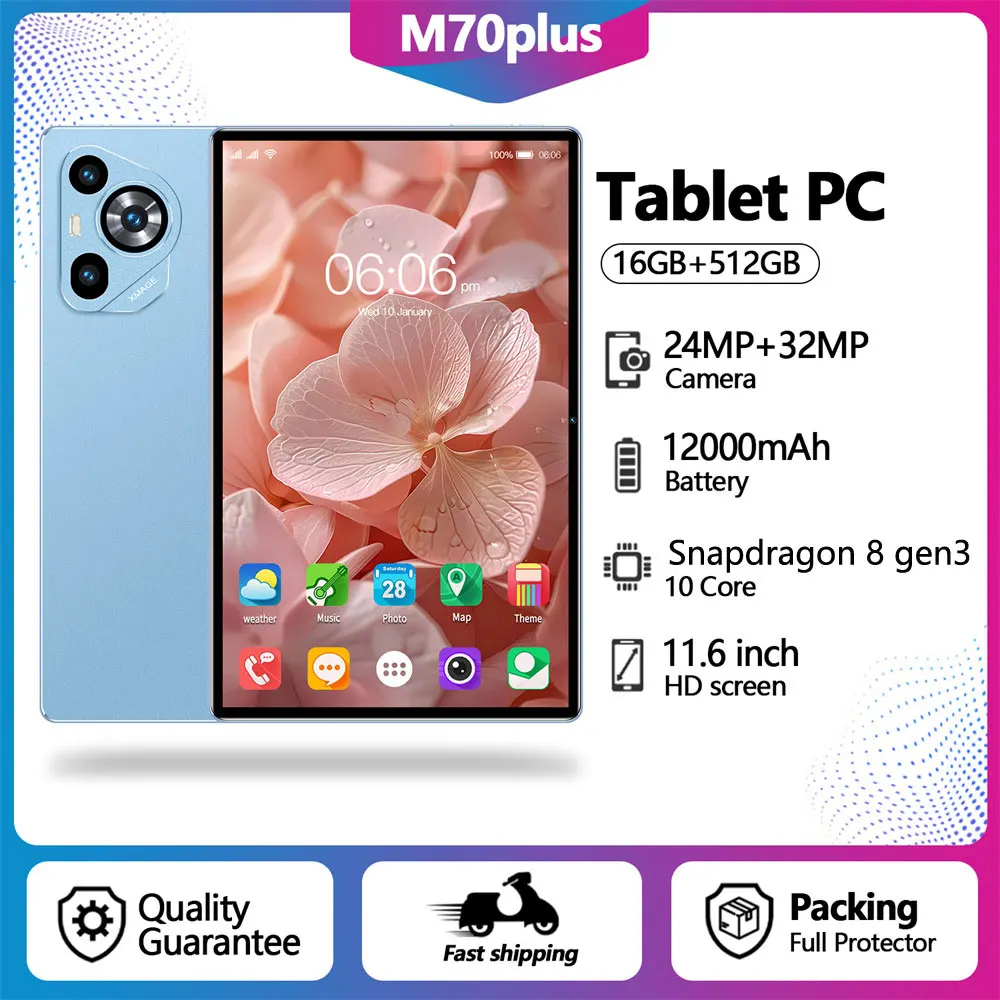 

New Tablet Case For M70 Plus 4G 5G Dual SIM Android 11.6HD Face Recognition Tablet Global Version 16GB+1TB PC For Children's Kid