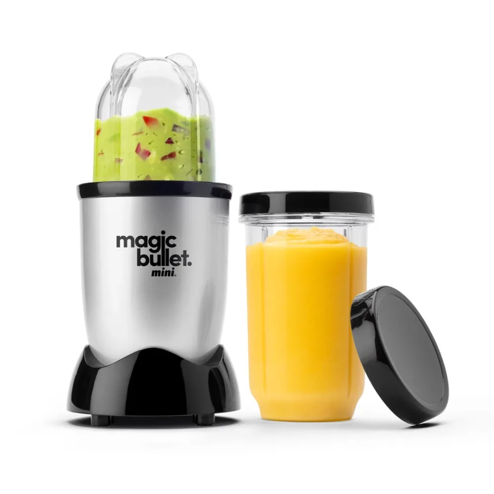 Mini 14 oz. Compact Personal Blender Silver/Black, Cross Blade is Made from Stainless steel and Cups are Made BPA-Free Plastic