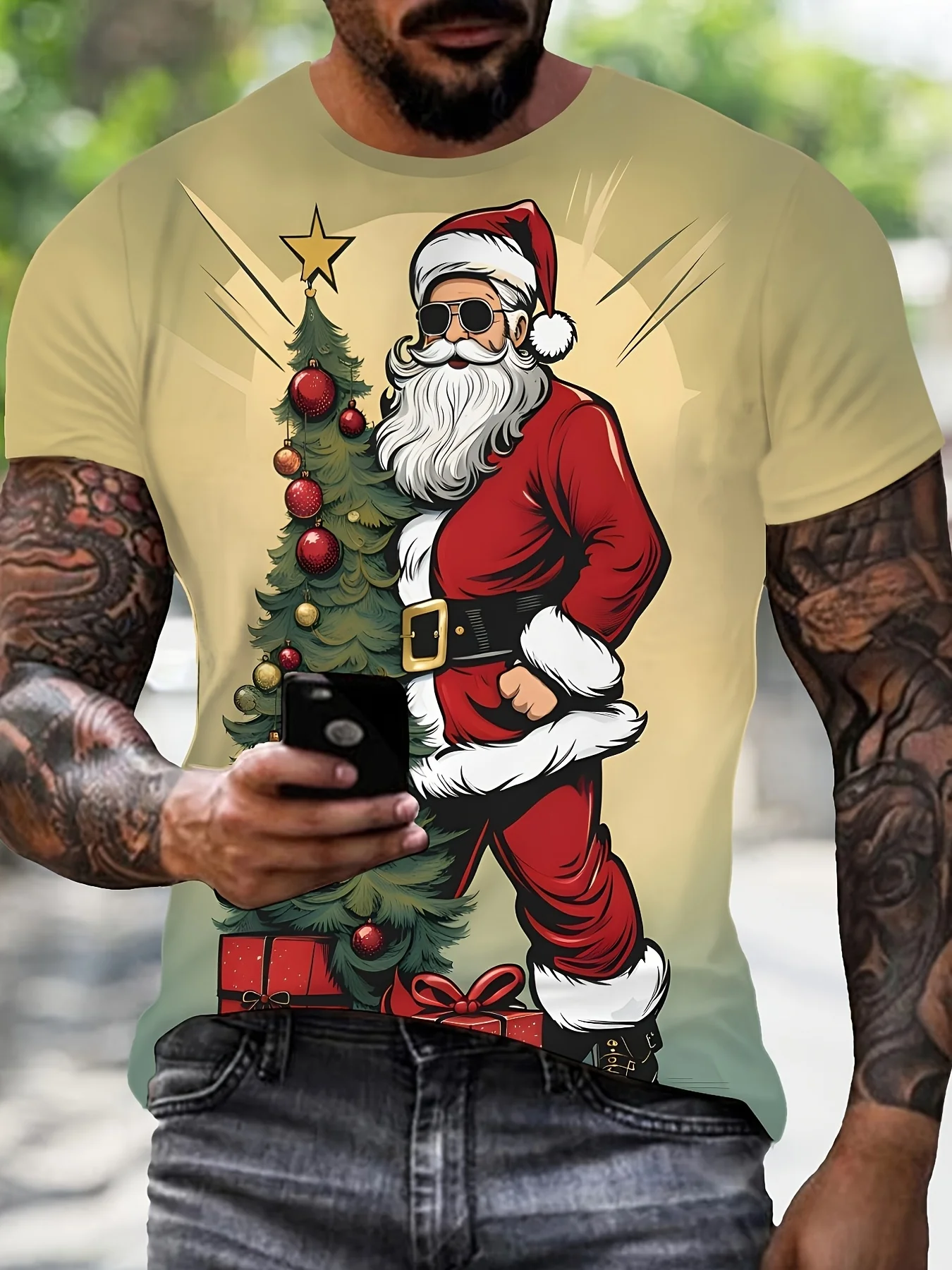 

Christmas Men's T-shirt 3D Santa Claus Print O-neck Short Sleeve Tees Oversized X'mas Element Hot New Year Gift Men Clothing Top