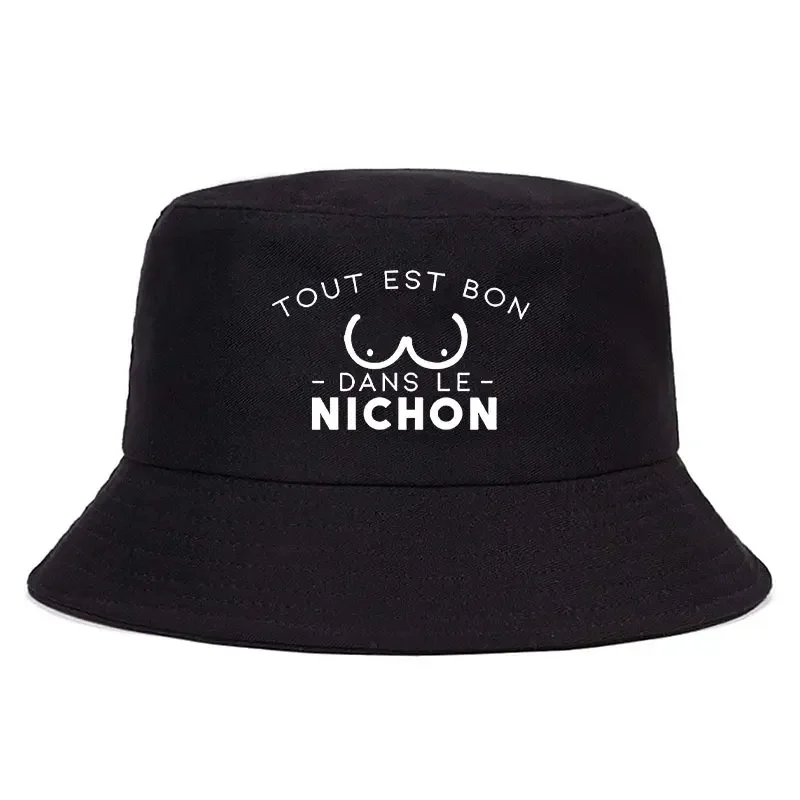 Trendy Summer Reversible Bucket Hats Tout Est Bon Dans Le Nichon Printed Fisherman Cap Unisex Adult Daily  Sun Panama Hat